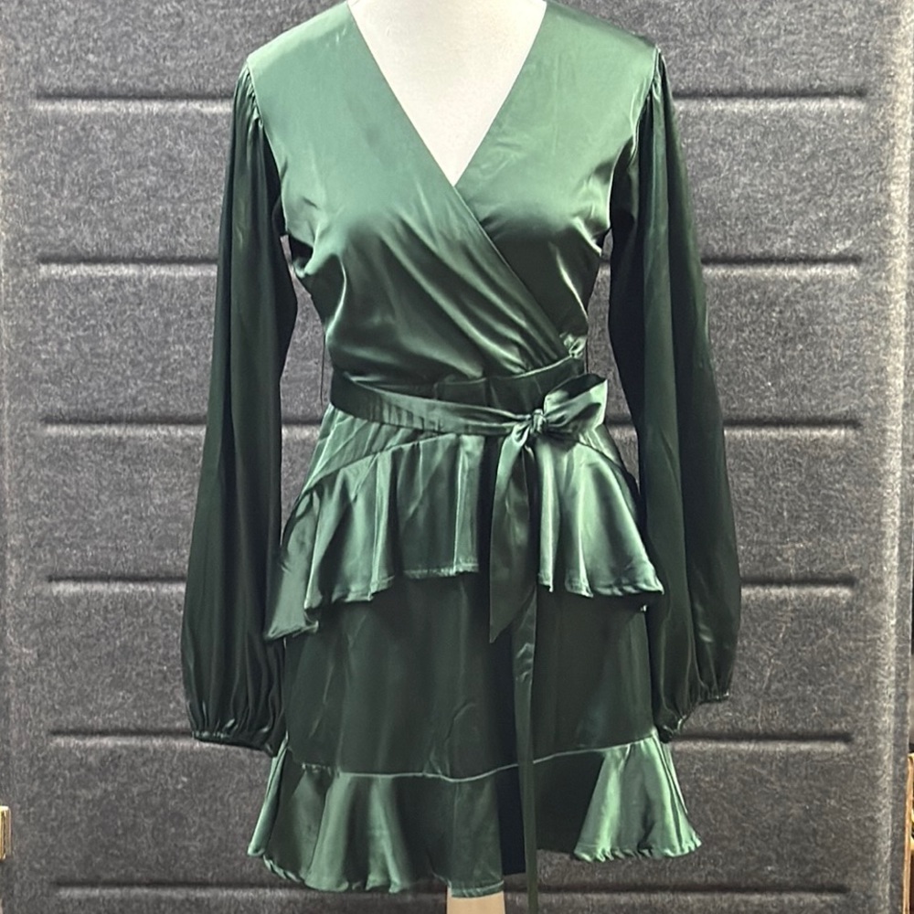 Altar'd State Green Wrap Dress with Bishop Sleeves